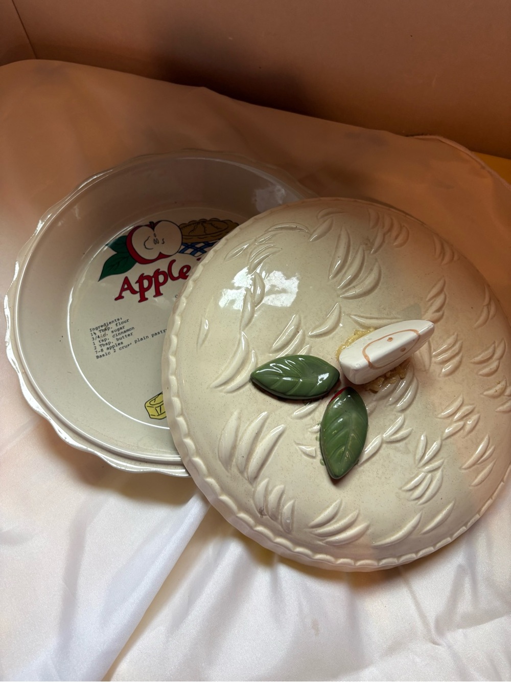 Vintage Ceramic Apple Pie Recipe Server Dish With Lid